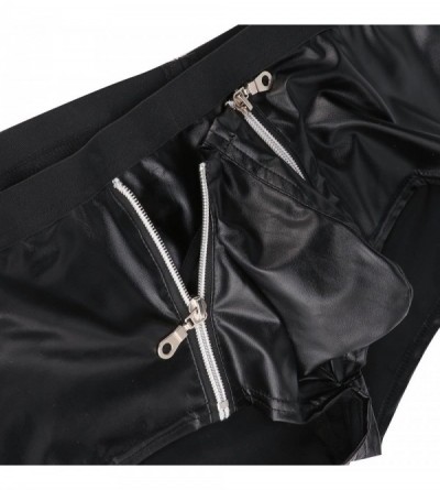 Boxer Briefs Men's Wetlook Faux Leather Double Zipper Bulge Pouch Boxer Briefs Trunks Underwear - CK18EH2T8QH $31.32