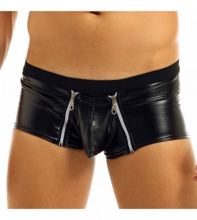 Boxer Briefs Men's Wetlook Faux Leather Double Zipper Bulge Pouch Boxer Briefs Trunks Underwear - CK18EH2T8QH $31.32