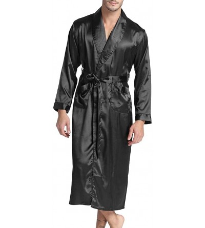 Robes Men's Satin Long Robe Kimono Bathrobe Sleepwear - Black - C318QHE0W03 $17.50