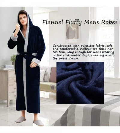 Robes Mens Long Robes with Hood Full Length Hooded Bathrobe Fleece Plush Fluffy Housecoat Nightgown - Navy Blue - C818X52SQ2S...