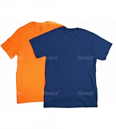 Undershirts Men's 2-Pack Short Sleeve Crewneck Cotton T-Shirt - Dark Navy/Orange - C919CM2IYUT $9.31