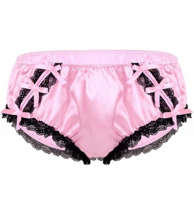 Briefs Mens Sissy Silky Satin Lace Ruffled Girlie Maid Briefs Panties Xdress Crossdress Underwear - Pink - CS19CYAYDU4 $18.24
