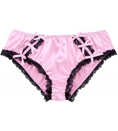Briefs Mens Sissy Silky Satin Lace Ruffled Girlie Maid Briefs Panties Xdress Crossdress Underwear - Pink - CS19CYAYDU4 $18.24