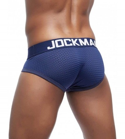 Boxer Briefs Underwear Mesh Breathable Patchwork Sports Fitness Briefs-Men's New Underpants - Blue - CZ18QN0UR97 $22.29