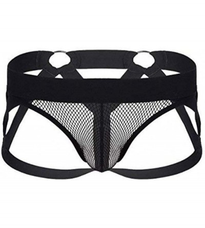 Briefs Men's Open Butt Jockstrap Briefs Mesh Fishnet Underwear - Hollow Out Black - CM18E8T6LLQ $27.88