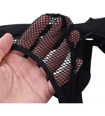 Briefs Men's Open Butt Jockstrap Briefs Mesh Fishnet Underwear - Hollow Out Black - CM18E8T6LLQ $11.15