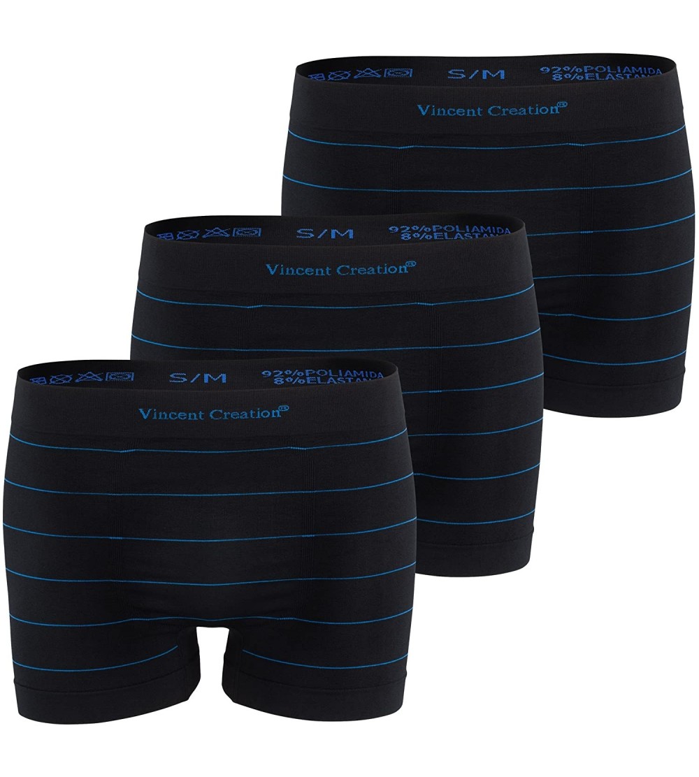 Boxer Briefs Men's Boxer Briefs- Pack of 3- Seamless Underwear Boxershorts Trunks - Blue Stripes - CD185A8TZ05 $27.96