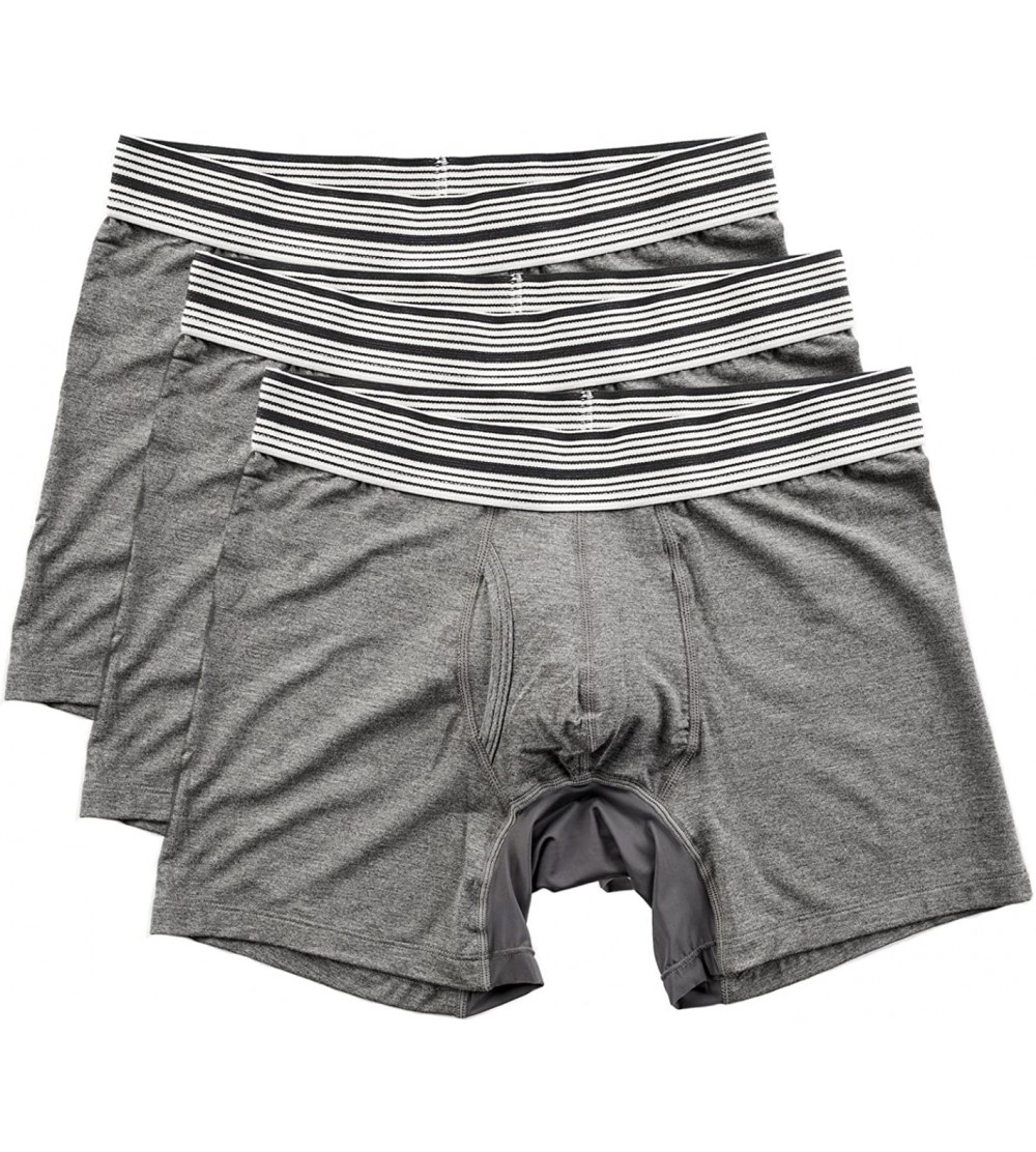 Boxer Briefs Men's Mid Cut Boxer Brief Underwear - 3 Pack - Grey Bamboo - CH12JUUPIMR $46.36
