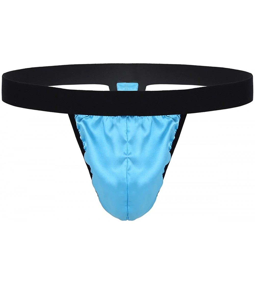G-Strings & Thongs Mens Sissy Shiny Satin Low Rise Bikini Briefs G-String Thong Lingerie Underwear - Light Blue - C1190TEY9I9...