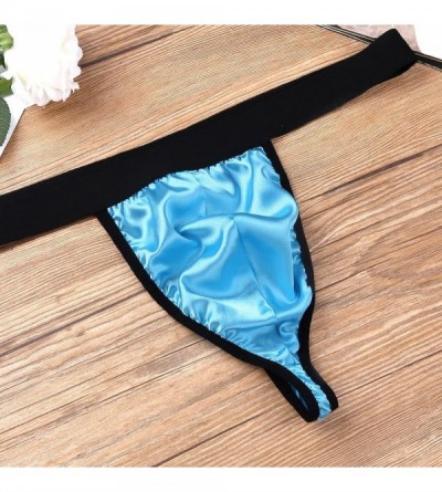 G-Strings & Thongs Mens Sissy Shiny Satin Low Rise Bikini Briefs G-String Thong Lingerie Underwear - Light Blue - C1190TEY9I9...
