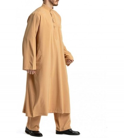 Robes Islamic Thobe Pure Color Stand Collar Long Sleeve Middle Eastern Arab Muslim Wear Robe Clothes with Pants for Men Size ...