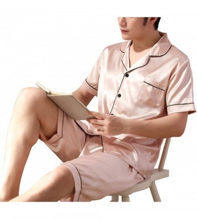 Sleep Sets Men's Short Pants Silk Pajamas Set - Champagne - C917AZ5HOXA $15.63