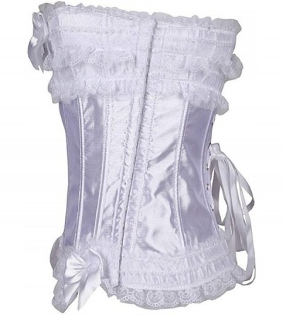 Bustiers & Corsets Women Plus Size Lace up Corset Lace G-String Top Corset Plastic Boned-C201 - White - CD190ORS5DA $23.90