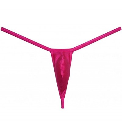 G-Strings & Thongs Men Border Mini Thong Drawing Pouch T-Back Shiny Spandex Micro Bikini Underwear - Pink - CO18RGLQHTU $19.59