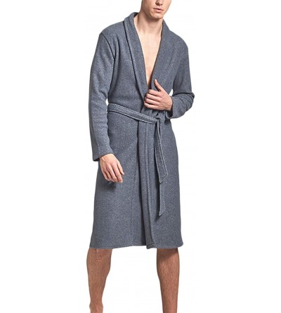 Robes Mens Fleece Kimono Bathrobe Cotton Lightweight Nightgowns Robe - Grey2 - C818UW38HQN $16.43