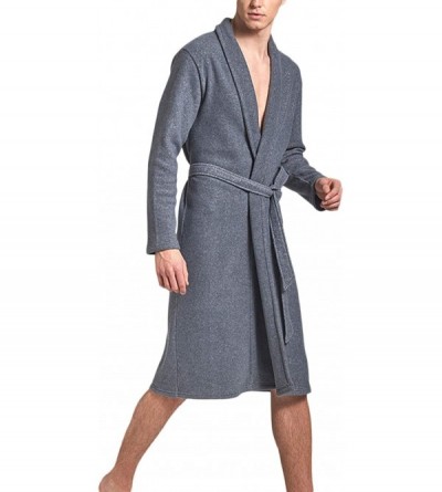 Robes Mens Fleece Kimono Bathrobe Cotton Lightweight Nightgowns Robe - Grey2 - C818UW38HQN $16.43