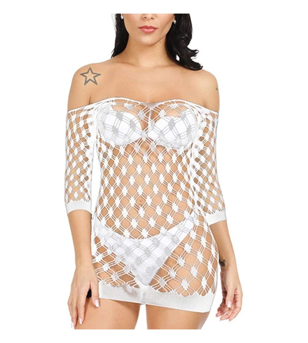 Baby Dolls & Chemises Women's Sexy Hollow Out Buttock Net Sexy Lingerie Transparent Mesh Underwear - White - CX1970I2Y8E $14.73