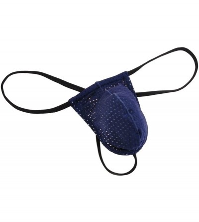 G-Strings & Thongs Men's Breath Hole Thong Gay Men G-String Bulge Pouch T-Back Pants - Dark Blue - C712NYZS0TR $10.74