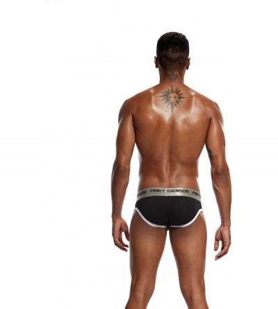 G-Strings & Thongs Men's Underwear Soft Briefs Low Rise Stretchy Bikinis - Black - C919275K0SX $11.07