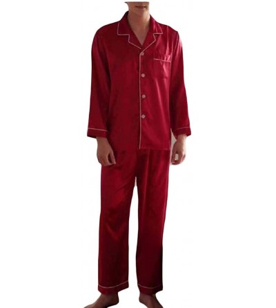 Sleep Sets Men Two Piece Suit Comfy Long-Sleeve Silk Sleepwear Pajama Sets - 1 - CF198HKOT0Q $46.60