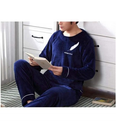 Sleep Sets Pajama Men's O-Neck Long Sleeve Coral Fleece Pyjamas Stripe Lounge Plus Size - 6 - CH18S8RLSZ2 $86.18