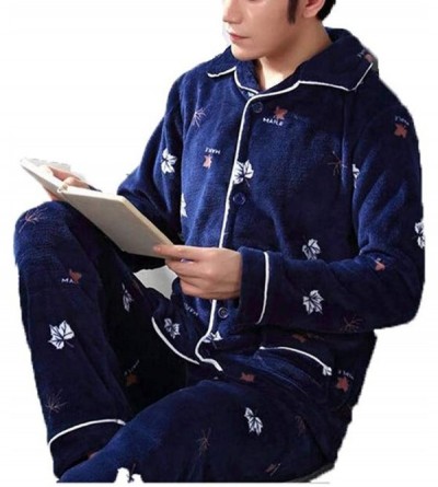 Sleep Sets Pajama Men's O-Neck Long Sleeve Coral Fleece Pyjamas Stripe Lounge Plus Size - 6 - CH18S8RLSZ2 $29.38
