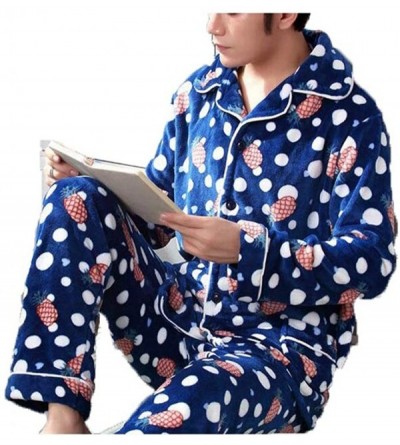 Sleep Sets Pajama Men's O-Neck Long Sleeve Coral Fleece Pyjamas Stripe Lounge Plus Size - 6 - CH18S8RLSZ2 $29.38
