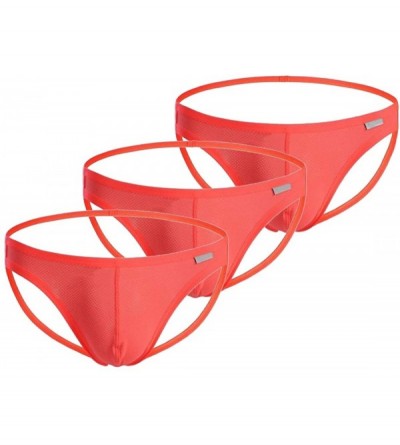 G-Strings & Thongs Men's Mesh Breathable Thongs Bikini G-String Solid Color Briefs for Men 3-Pack - Orange - C1194EOYOST $24.07