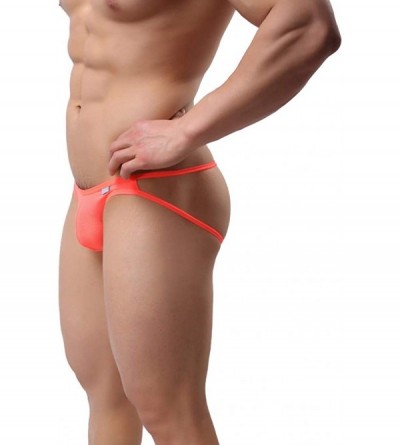 G-Strings & Thongs Men's Mesh Breathable Thongs Bikini G-String Solid Color Briefs for Men 3-Pack - Orange - C1194EOYOST $24.07