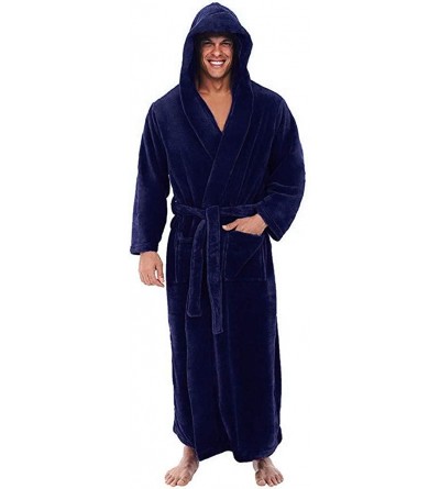 Robes Bathrobe for Men - Warm Hooded Long Robe Full Length Big and Tall Spa Lengthened Robes Winter Soft Home Clothes - Dark ...