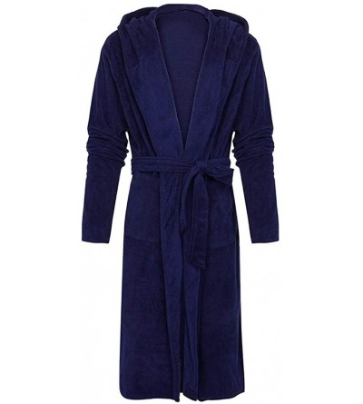 Robes Bathrobe for Men - Warm Hooded Long Robe Full Length Big and Tall Spa Lengthened Robes Winter Soft Home Clothes - Dark ...