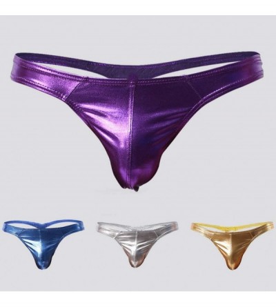 G-Strings & Thongs Men's Low-Waist Underwear PU Pouch G String Triangular Underwear Bulge Thong Briefs - Blue - CK18UU4DTWZ $...