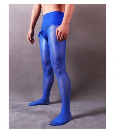 Boxer Briefs Men's 8D Oil Shiny Glossy Seamless Pantyhose with Sheath Stockings Tights - Blue(sheath Open) - CX198UQ3XK0 $20.87