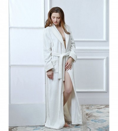 Robes Womens Loungewear Long Wrap Kimono Plush Fleece Robes Cosy Nightwear Bathrobes - 1624- Ivory White - CJ18UAUT6SR $33.24