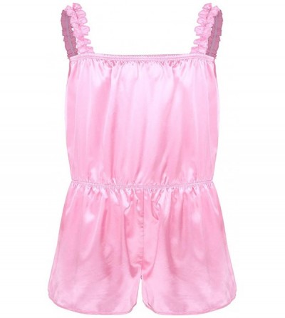 Sleep Sets Men's Sissy Frilly Ruffled Satin Boxer Shorts Leotard Crossdress Nightwear Pajamas Bodysuit - Pink - CN18U8WTRDT $...