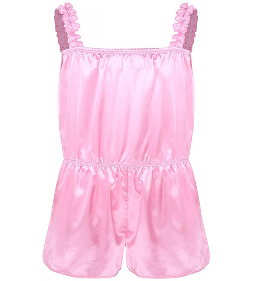 Sleep Sets Men's Sissy Frilly Ruffled Satin Boxer Shorts Leotard Crossdress Nightwear Pajamas Bodysuit - Pink - CN18U8WTRDT $...