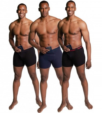 Boxer Briefs Hide Your Stash Boxer Briefs- Mens Underwear Secret Pocket 3 Pack - Black- Blue- Black/Logo - CO18C8HEM9Y $21.07