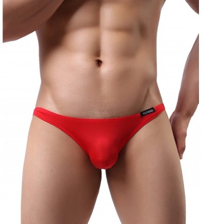 Bikinis Super Soft Ice Silk Swim Briefs Men's Low-Rise Bikini Underwear 9023 - Red/ Blue/ Yellow - CT12K6PYEUR $14.42