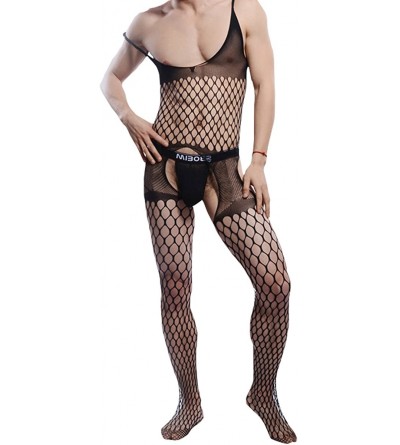 Undershirts Men Sexy Open Crotch Body net Clothes Fishnet Body Stockings Black - CD17YK9C38H $15.67