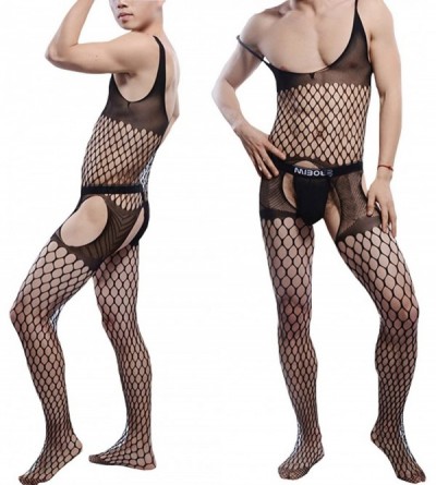 Undershirts Men Sexy Open Crotch Body net Clothes Fishnet Body Stockings Black - CD17YK9C38H $15.67