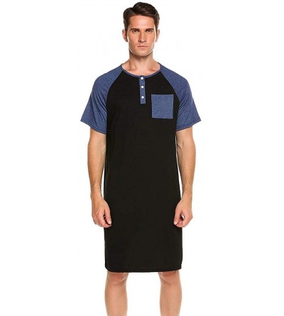 Sleep Tops Men's Nightshirt Nightwear Comfort Cotton Sleep Shirt Henley Short Sleeve Lounge Sleepwear - Black - CW194GKY8I2 $...