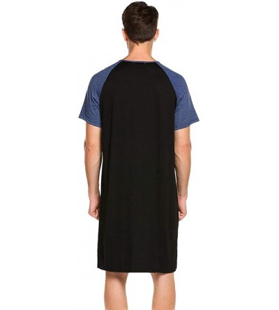 Sleep Tops Men's Nightshirt Nightwear Comfort Cotton Sleep Shirt Henley Short Sleeve Lounge Sleepwear - Black - CW194GKY8I2 $...