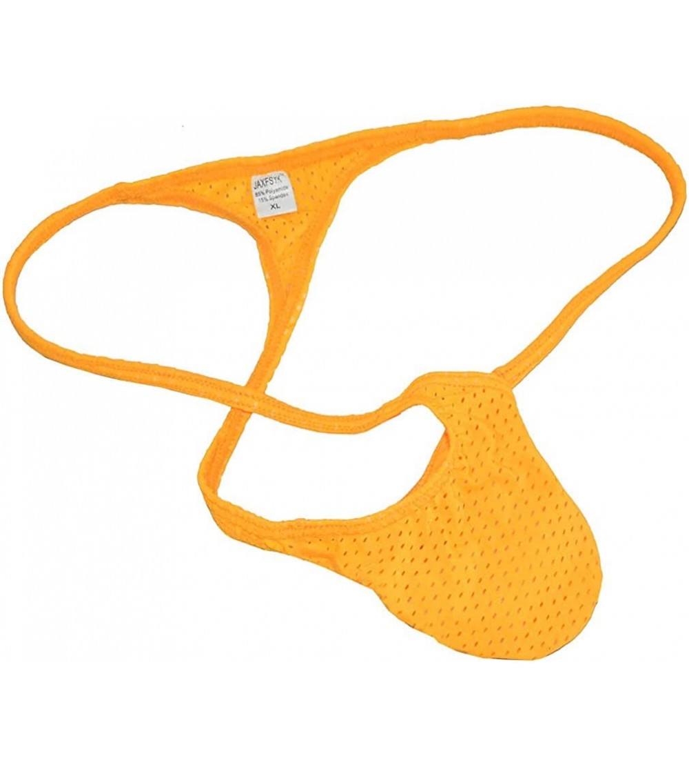 G-Strings & Thongs Men's Breath Holes Micro Thong Sexy Mini Bikini Underwear Elastic String T-Back Tanga - Yellow - C017XWTCM...