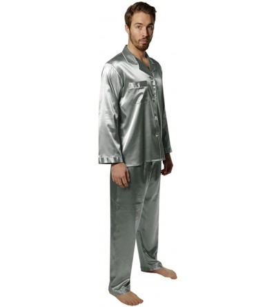 Sleep Sets 2 PCS Set Mens Silk Pajama/Lounge Top & Pants Set - Silver - C118AI5QZYA $33.08