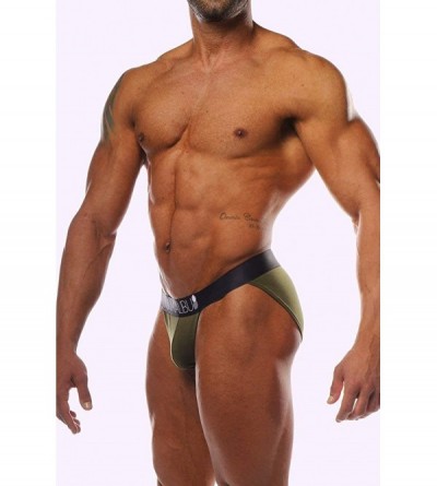 Bikinis Men's Stretchy Elastic Breathable Bikini Underwear Brief Thong with Special Pouch Design - Green - CK194403TSY $29.05