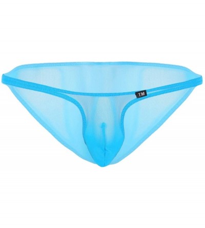 G-Strings & Thongs Men's Bulge Pouch Panties See Through Sheer Mesh G-String Thongs Bikini Briefs Underwear - Blue - CS18ZELL...
