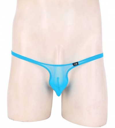G-Strings & Thongs Men's Bulge Pouch Panties See Through Sheer Mesh G-String Thongs Bikini Briefs Underwear - Blue - CS18ZELL...