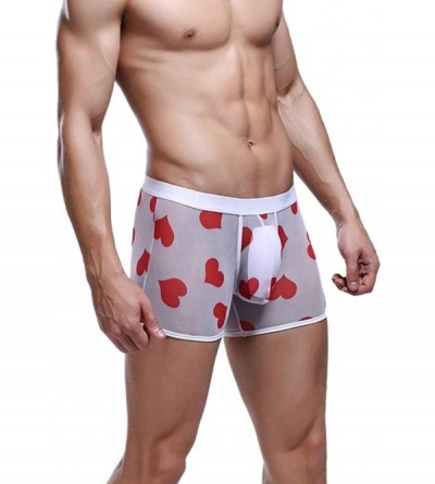 Boxer Briefs Men's Sheer Mesh Boxer Shorts See-Through Underwear Briefs Swimsuit Trunks Underpants - White - CV18WRH3LY3 $21.33