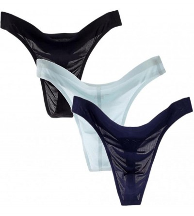 G-Strings & Thongs Men's Thongs G String 3 Pack Ice Silk Ultra-thin Panties - Black+blue+navy Blue - CJ18EXQOLUG $43.51