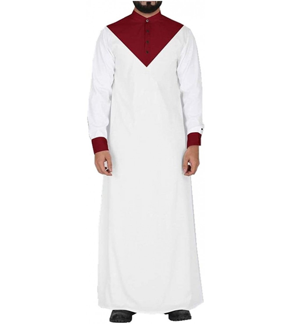 Robes Mens Casual Mandarin Collar Henley Robes Long Sleeve Cotton Tunic Kaftan Robes Thobe Plus Size - White - CL1905QGNKK $3...